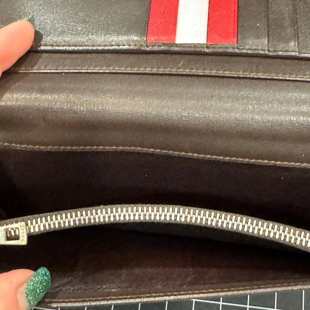 Bally‎ Switzerland Mens Brown Leather Long Bifold Wallet Stripe Detail Vintage